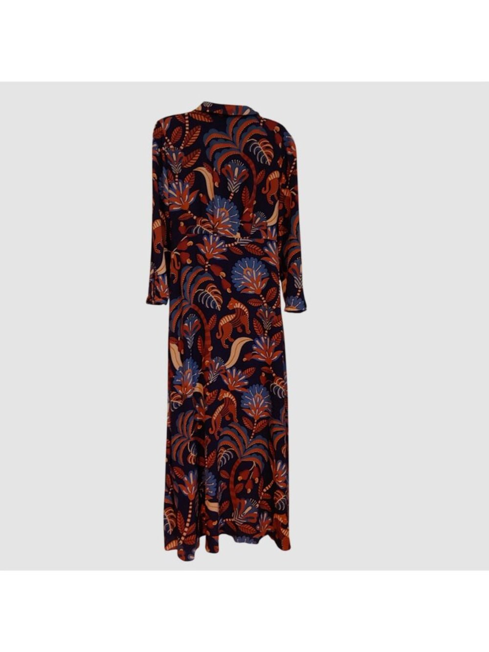 Farm Rio Faux Wrap Maxi Dress Tiger Jungle Floral Animal Print Boho L Art Fairy - Picture 3 of 15